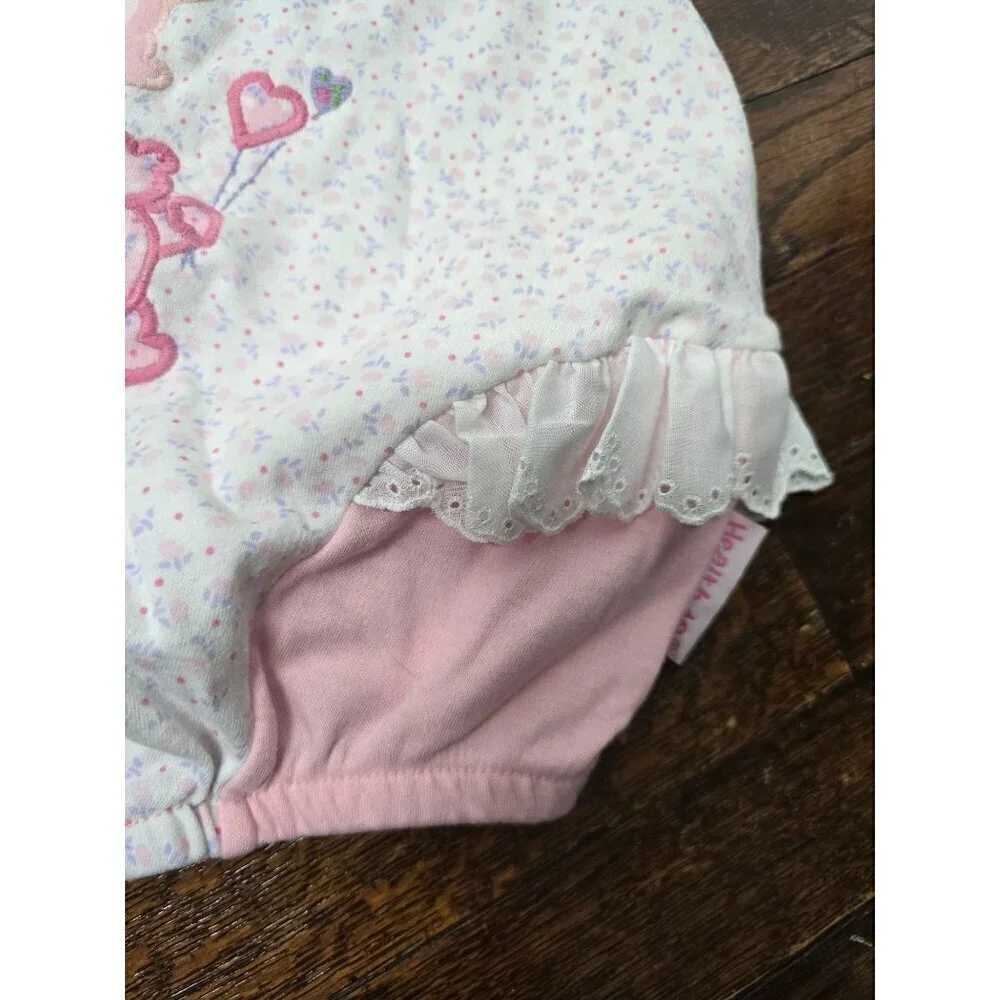 Vintage Baby Girl Pink Ruffled Flower Teddy bear One Piece 12 months